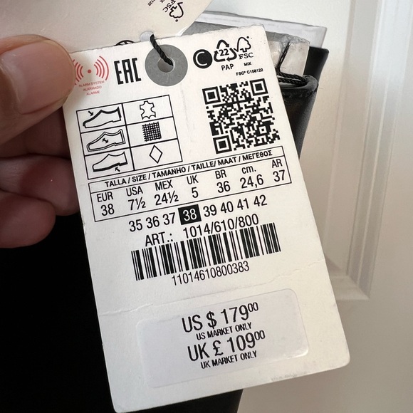 Zara Women's Black Leather Block Heel Pointed Toe High Boots US 7.5 Sz 38 $179 - Picture 9 of 13